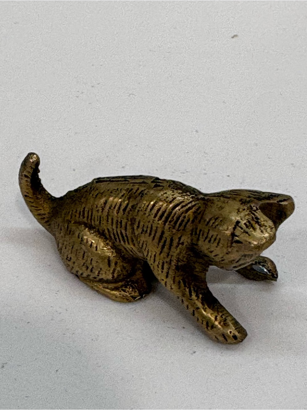 Miniature Trinket Brass Cat Figurine Decorative Accent - Antique Gold